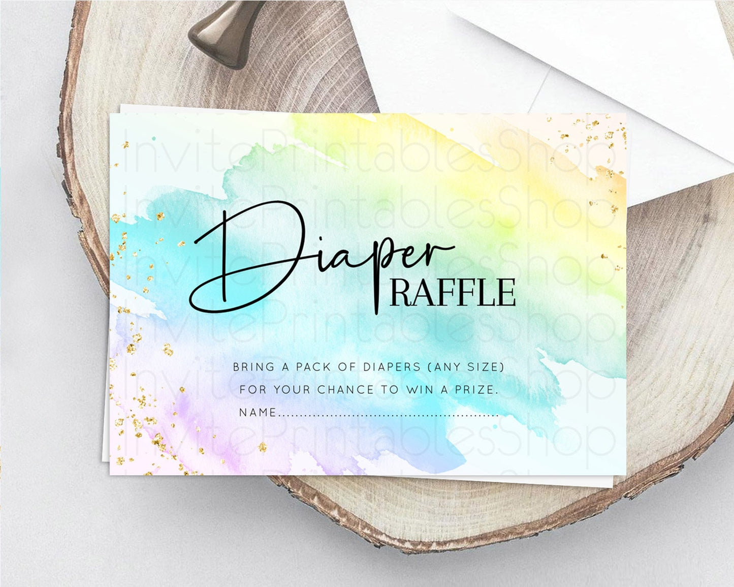 Pastel Diaper Raffle Card Pastel Rainbow Diaper Raffle Insert Colorful Ombre Watercolor Diaper Ticket Confetti Glitter Raffle Game D10171