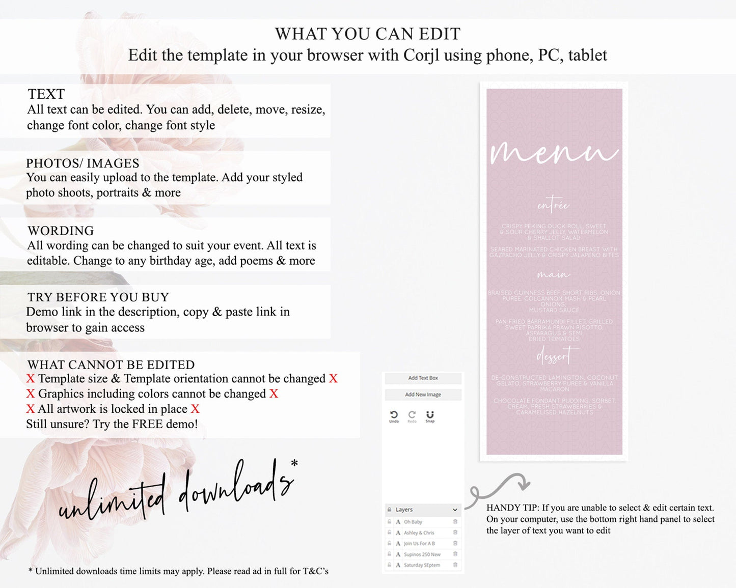 Pink Menu Pastel Pink Menu Template Pink Minimalist Table Decor Modern Pink Menu Simple Pink Dinner Dessert Menu Party Food Menu D10940