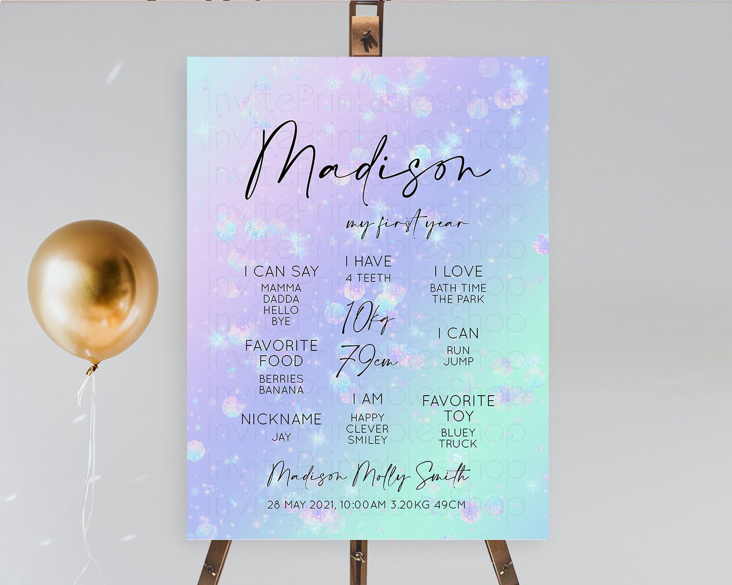 Rainbow First Birthday Milestone Poster Colorful Pastel Watercolor Iridescent Sprinkles Ombre Pastel Milestone Board First Birthday D10663