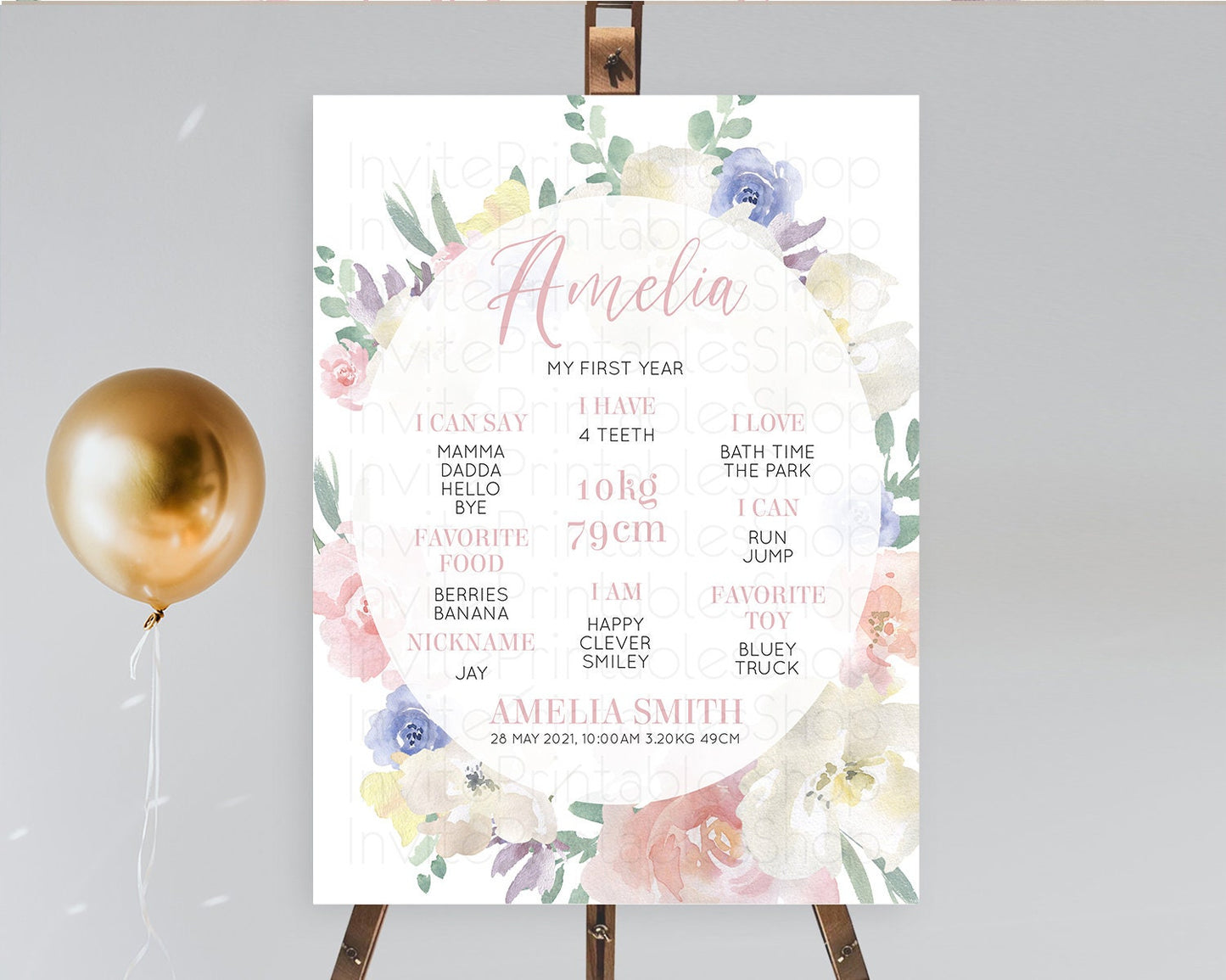 Secret Garden Milestone Board Wildflower First Birthday Milestone Poster Pastel Flowers Milestone Boho Wildflower 1st Birthday Sign D10841