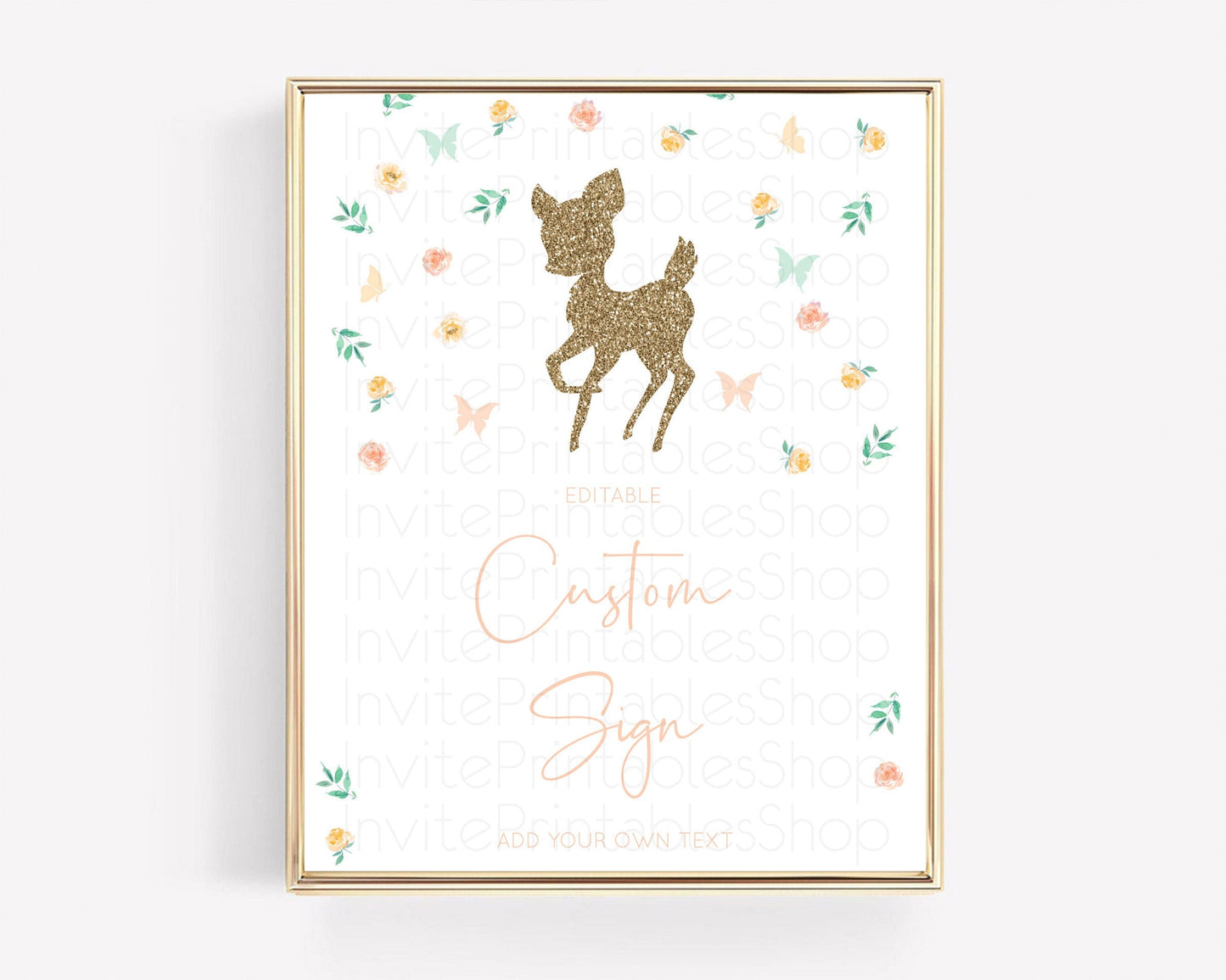 Fawn Deer Sign Pastel Floral Deer Table Sign Decor Enchanted Forest Butterfly Party 1st Birthday Baptism Baby Shower Bridal Shower D10355