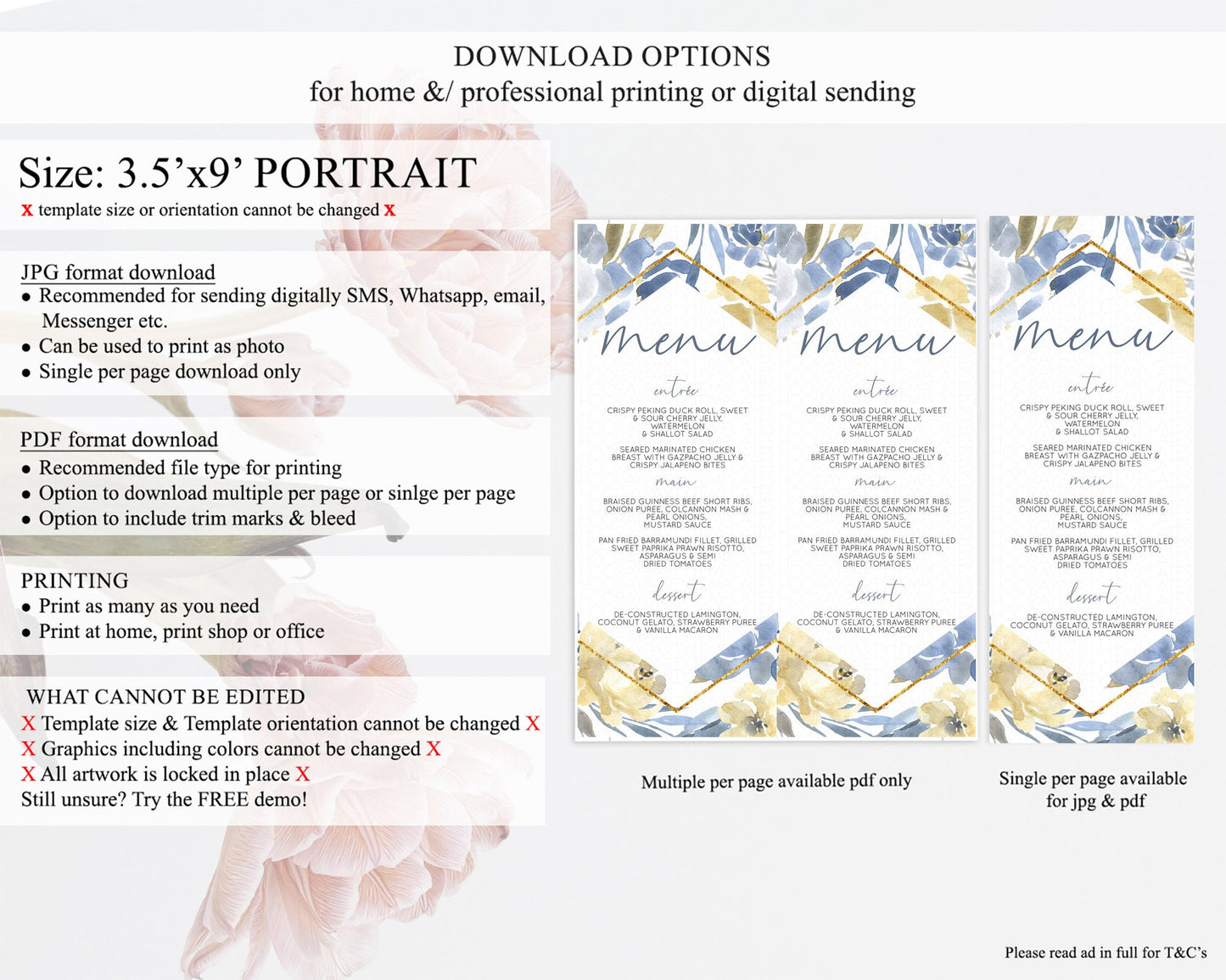 Secret Garden Menu Wildflower Menu Template Pastel Flower Garden Table Decor Boho Floral Dinner Dessert Floral Party Food Menu D10782