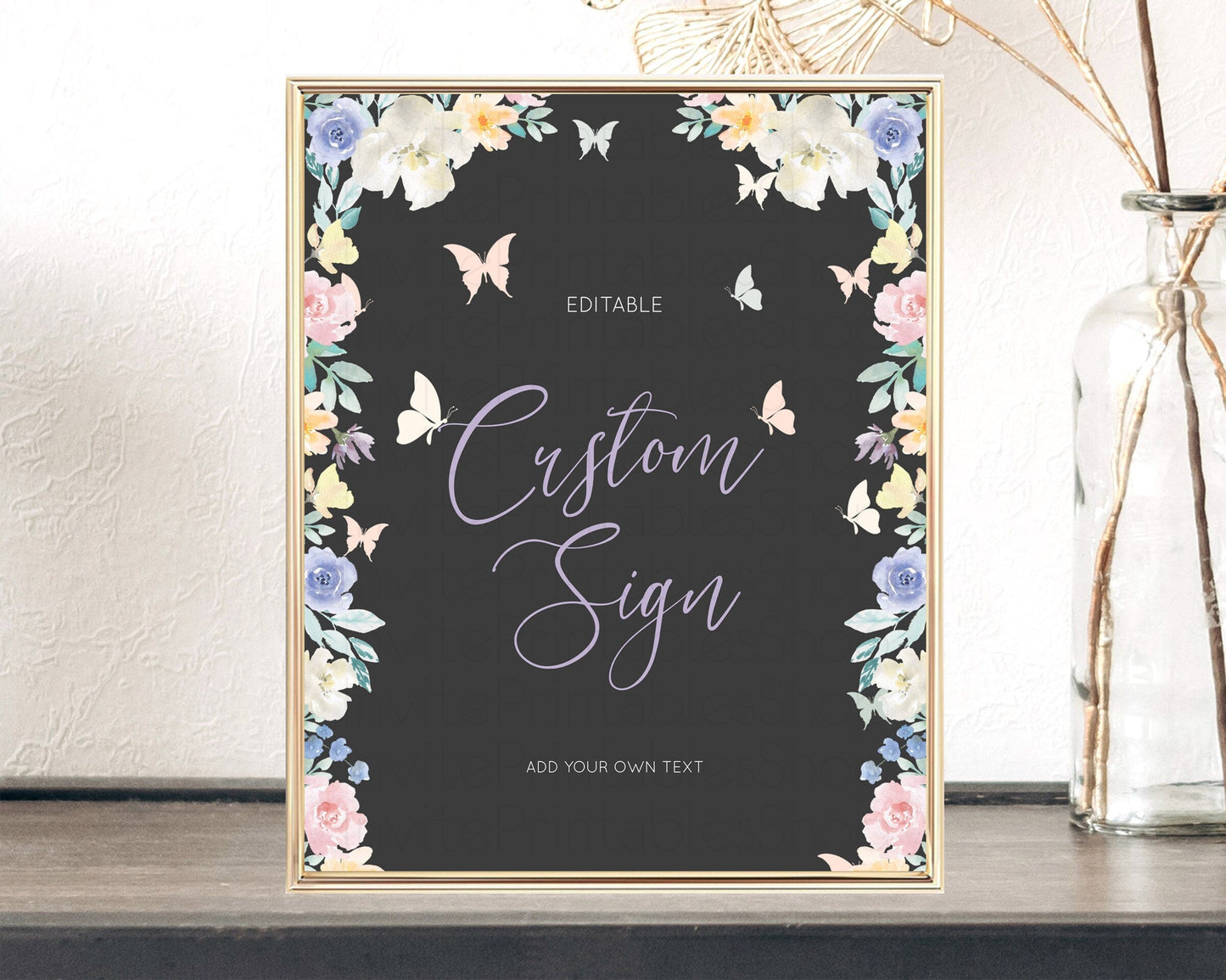 Wildflower Floral Table Sign Decor Secret Garden Sign Template Pastel Floral Garden Party Boho Flowers Birthday Baby Shower Wedding D10322