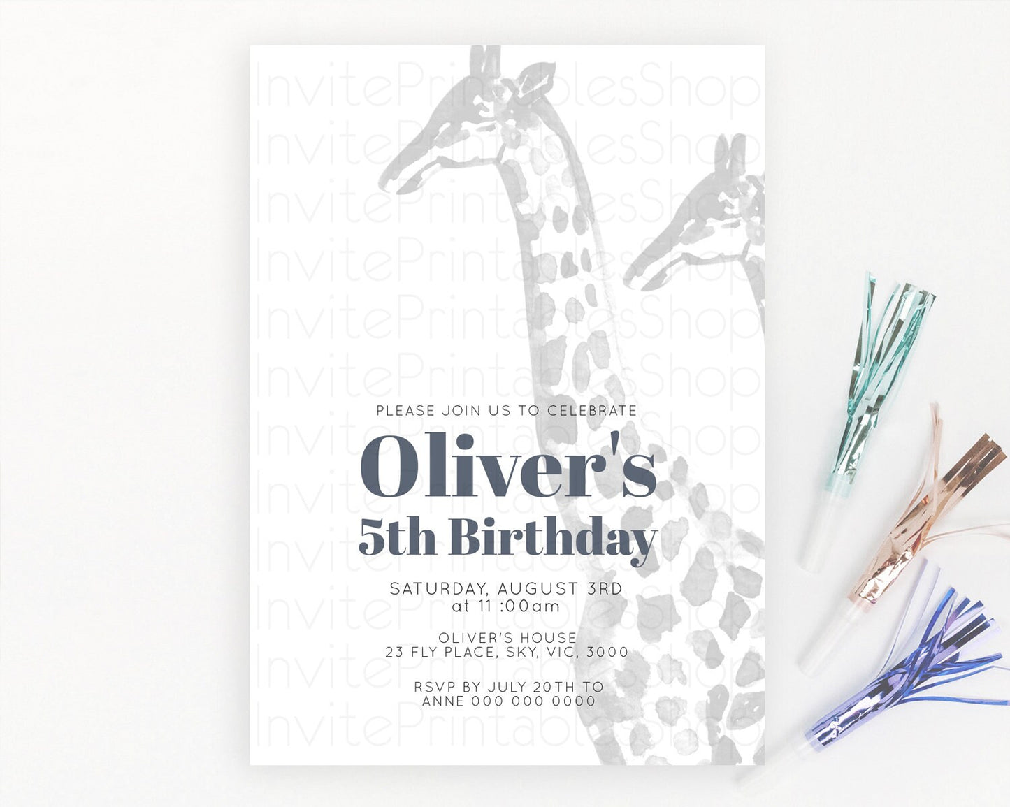 Giraffe Birthday Invitation Giraffe Invitation Watercolor Giraffe Birthday Safari Giraffe Party Animal Two Wild One Zoo Birthday D10306