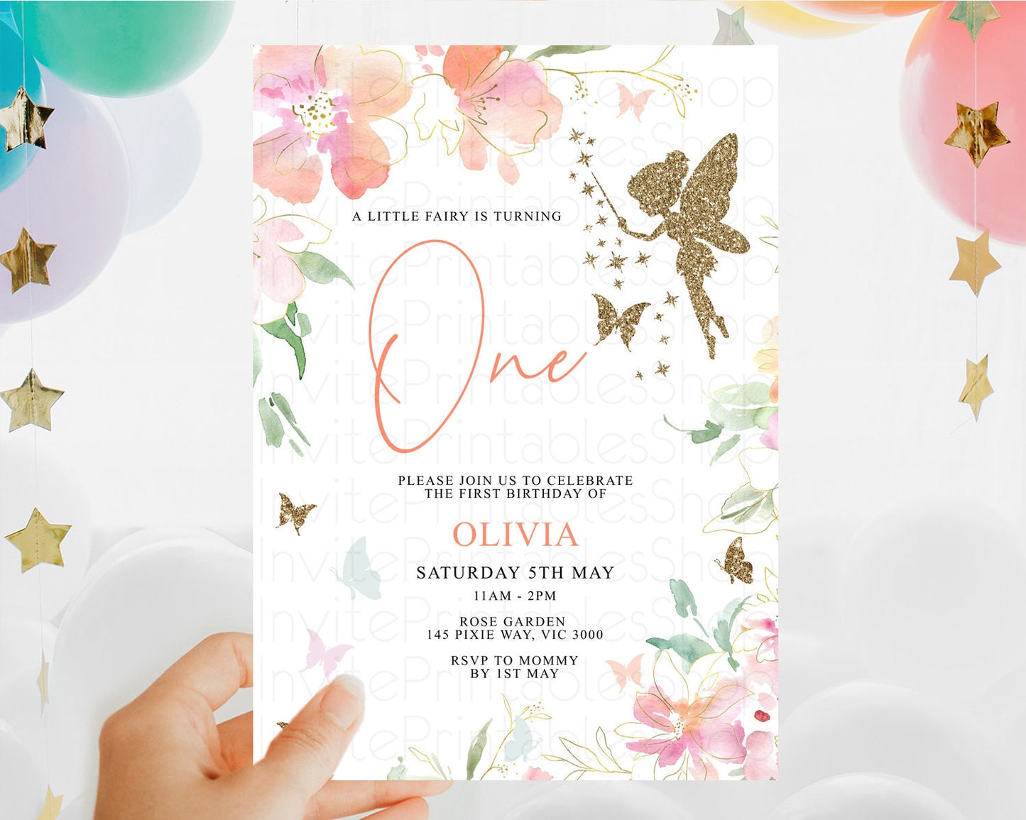 Fairy Birthday Invitation Fairy Invites Fairy Tea Party Fairy Garden Birthday Secret Garden Enchanted Garden Pastel Floral Butterfly D10934