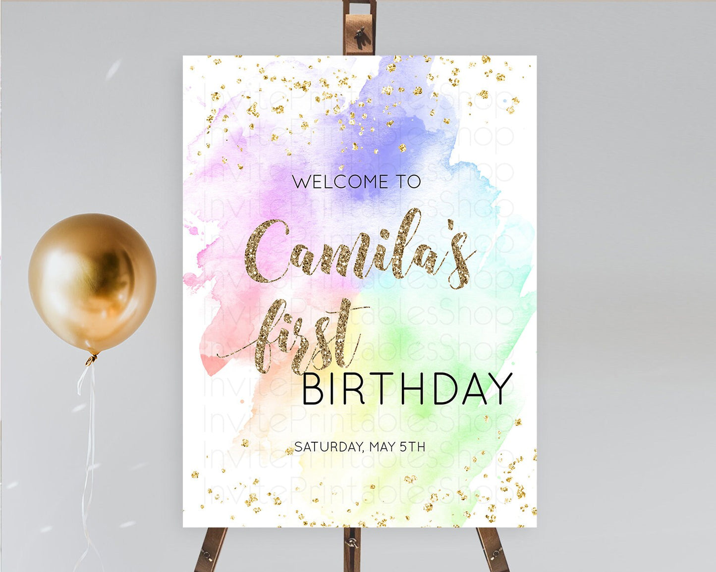 Pastel Welcome Sign Pastel Rainbow Welcome Sign Colorful Rainbow Confetti Watercolor Glitter Pastel First Birthday Welcome Sign D10319