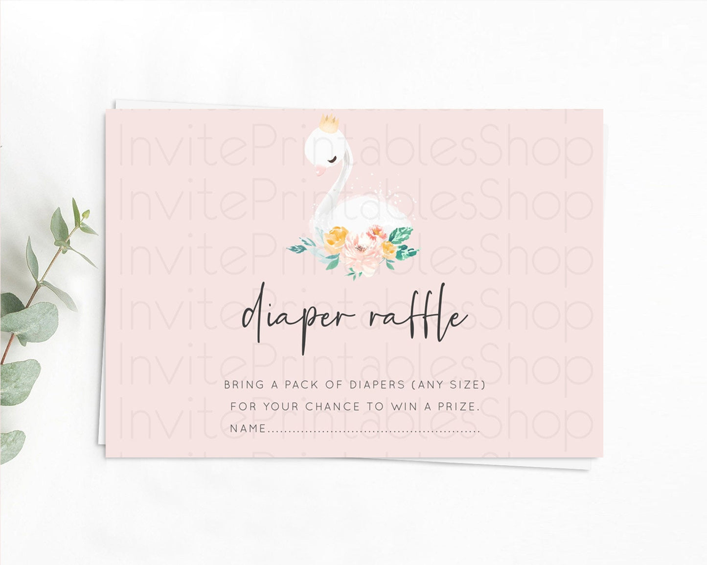 Swan Diaper Raffle Card Swan Princess Ballet Diaper Raffle Insert Enchanted Swan Lake Diaper Ticket Secret Garden Floral Raffle Game D10388