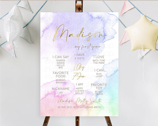 Editable Pastel First Birthday Milestone Board Pastel Rainbow Milestone Post