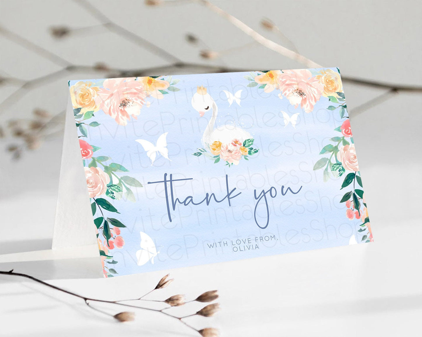 Swan Thank You Swan Princess Ballet Thank You Card Swan Lake Birthday Thank You Cards Secret Garden Pastel Floral Teacher Thank You D10885