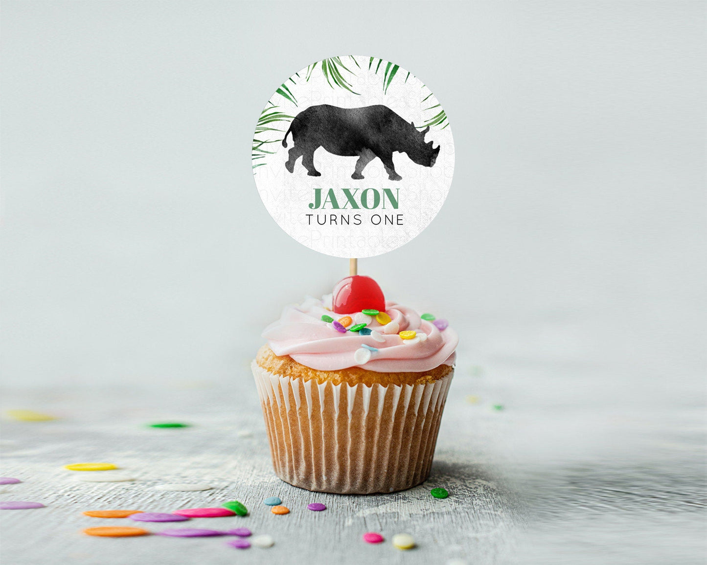 Rhino Cupcake Toppers Rhino Cupcake Rhino Take A Cupcake Toppers Rhino Safari Adventure Decor Zoo Party Rhino Palm Leaf Decor D10843