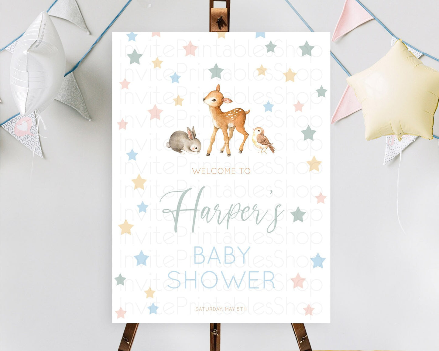 Fawn Baby Shower Welcome Sign Deer Welcome Board Floral Deer Welcome Poster Enchanted Forest Butterfly Pastel Floral Welcome Sign D10918