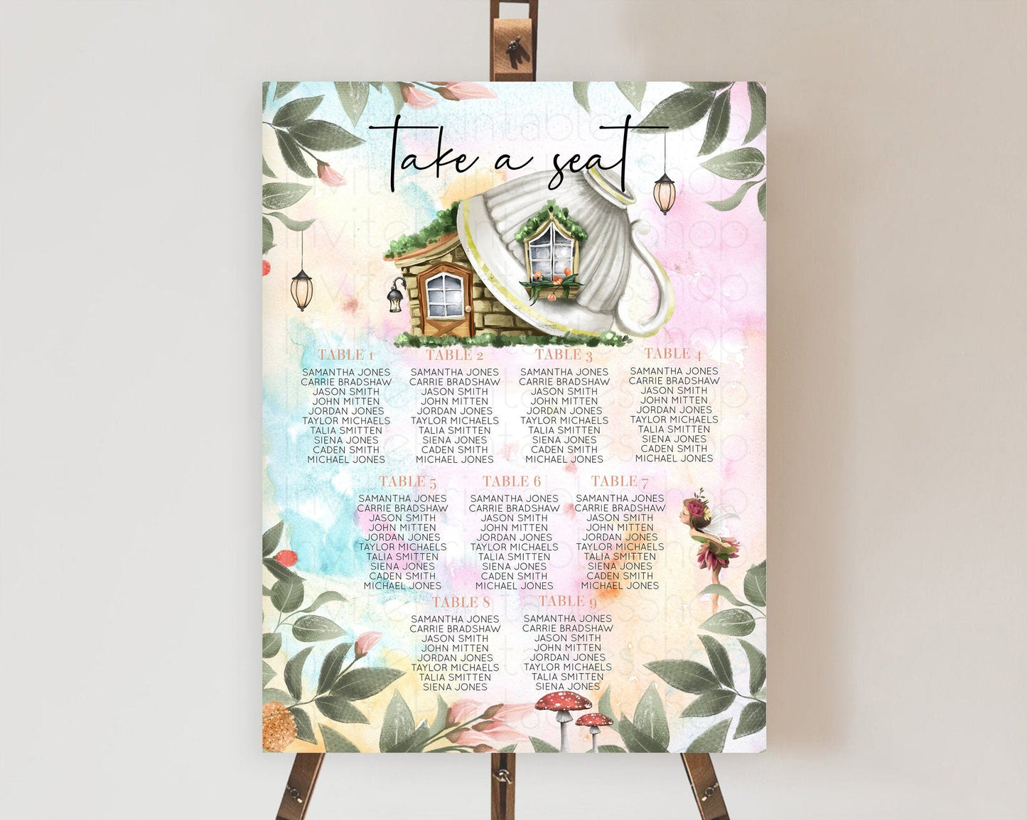 Fairy Seating Chart Pastel Fairy Seating Chart Fairy Tea Party Fairy Garden Seating Sign Enchanted Garden Floral Butterfly Decor D10555
