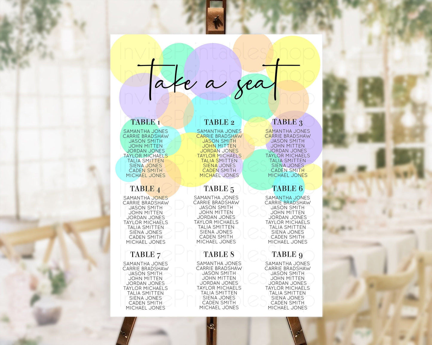 Pastel Seating Chart Pastel Confetti Seating Chart Bubbles Sprinkles Seating Sign Colorful Rainbow Decor Confetti Seating Board D10412