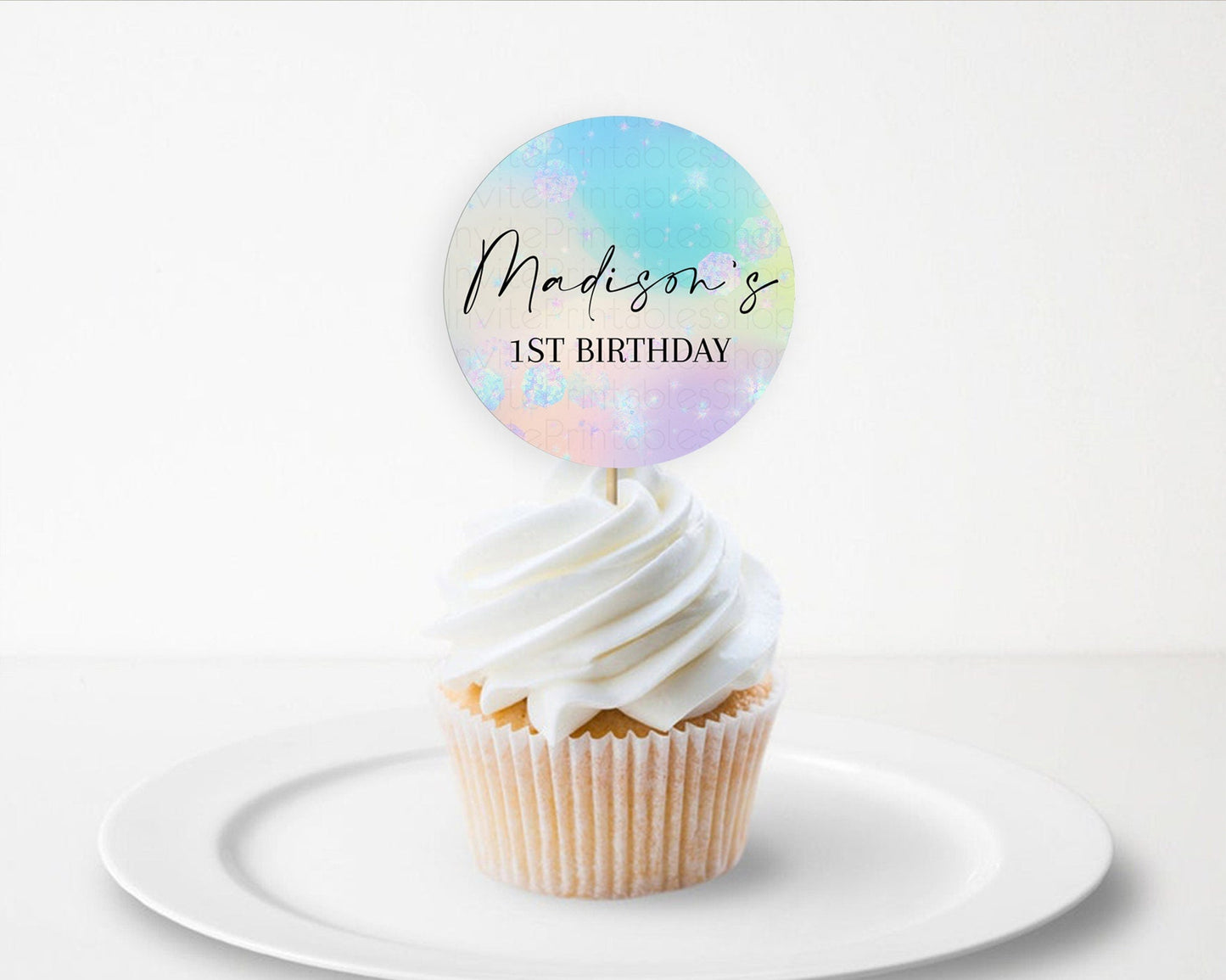 Rainbow Cupcake Toppers Pastel Cupcake Toppers Iridescent Sprinkles Colorful Pastel Watercolor Cupcake Ombre Pastel Cupcake Topper D10665