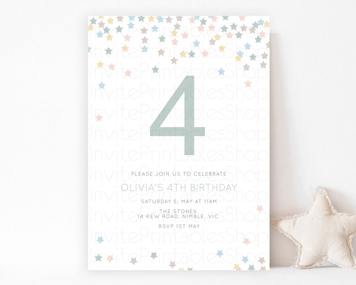 Star Birthday Invitation Pastel Stars Invite Shooting Star Party Rainbow Colorful Confetti Twinkle Little Star 2nd First Birthday D10795