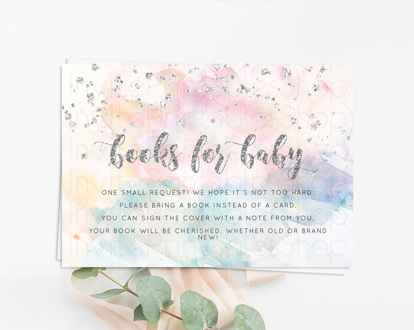 Pastel Rainbow Books For Baby Card Pastel Book Insert Pastel Colorful Book Card Confetti Watercolor Silver Guests Book Poem Request D10944