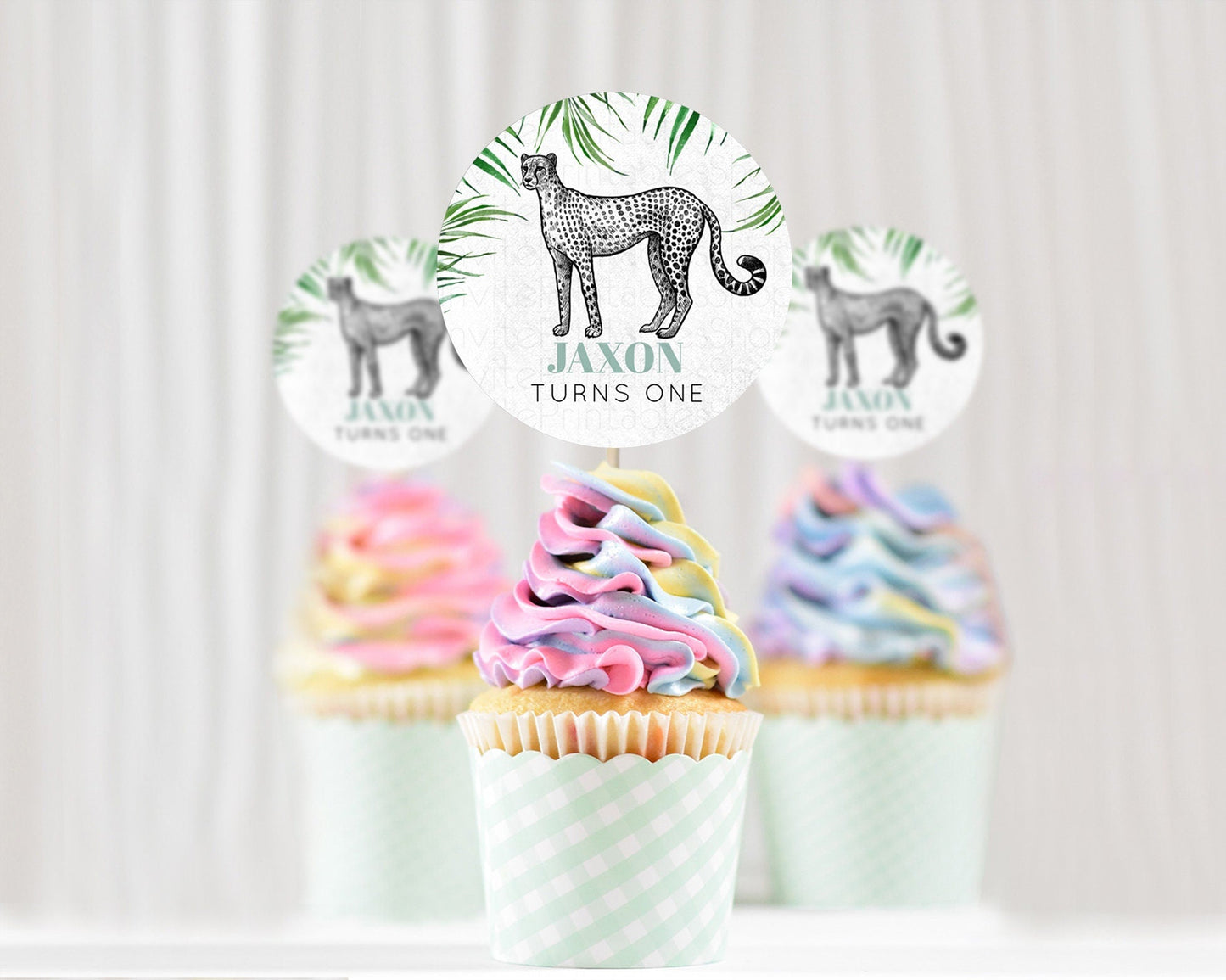 Cheetah Cupcake Toppers Cheetah Cupcake Cheetah Safari Cupcake Adventure Cheetah Cupcake Topper Palm Leaf Zoo First Birthday Decor D10849