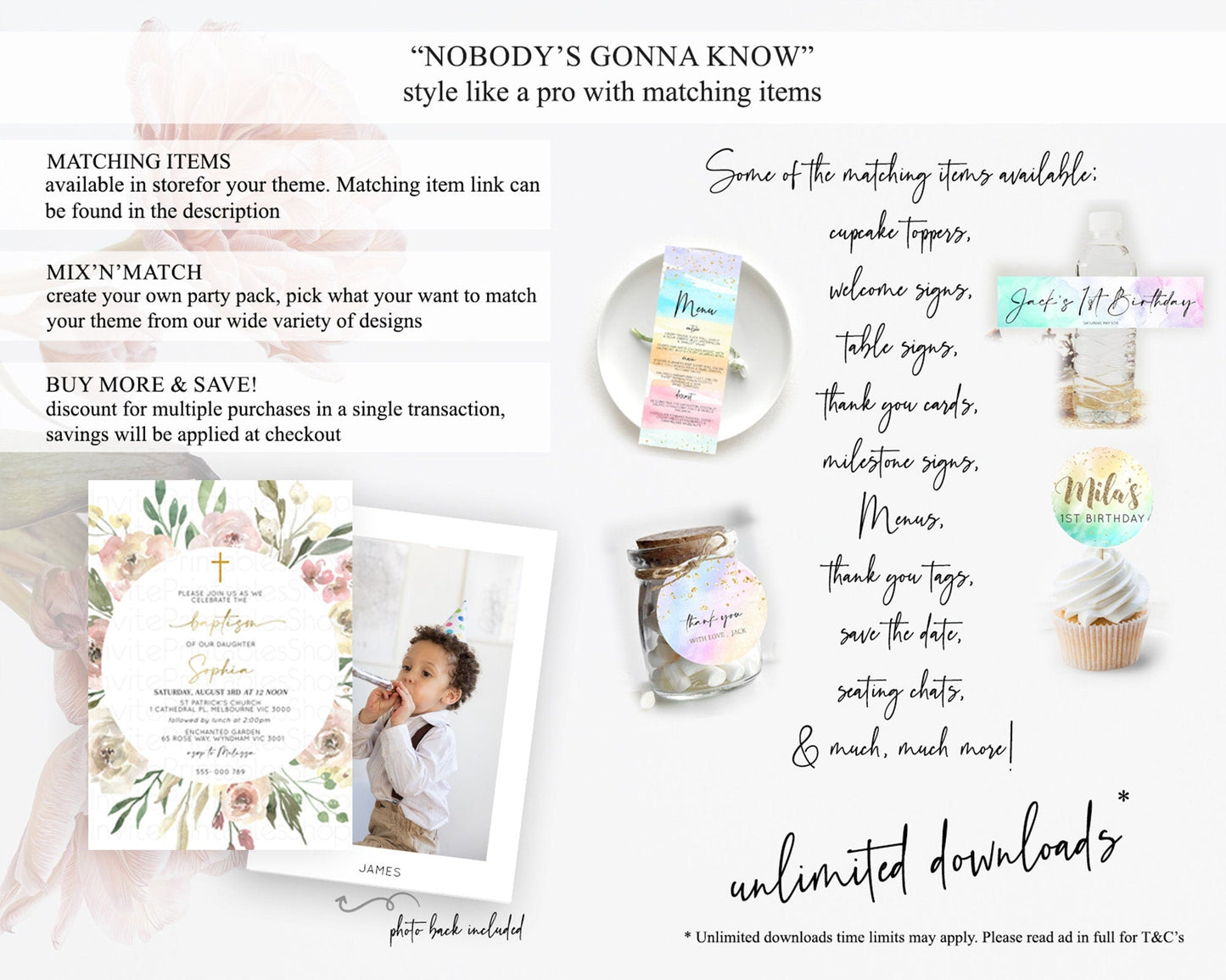 Secret Garden Baptism Invitation Wildflower Baptism Birthday Invite Pastel Flowers Christening Invite Enchanted Garden Boho Floral D10202