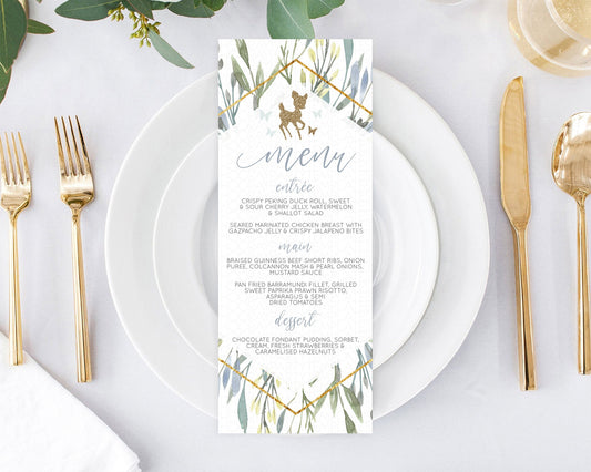 Editable Fawn Menu Deer Menu Template Pastel Floral Deer Table Decor Enchant