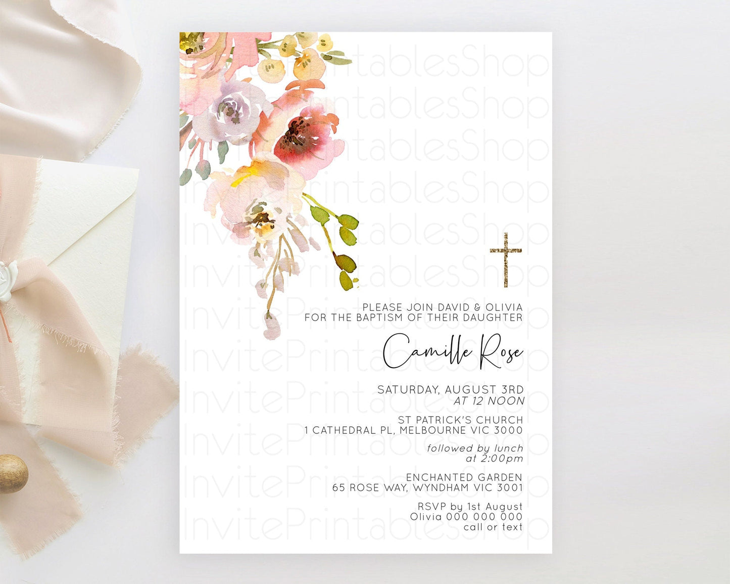 Secret Garden Baptism Invitation Wildflower Baptism Birthday Invite Pastel Flowers Christening Invite Enchanted Garden Boho Floral D10194