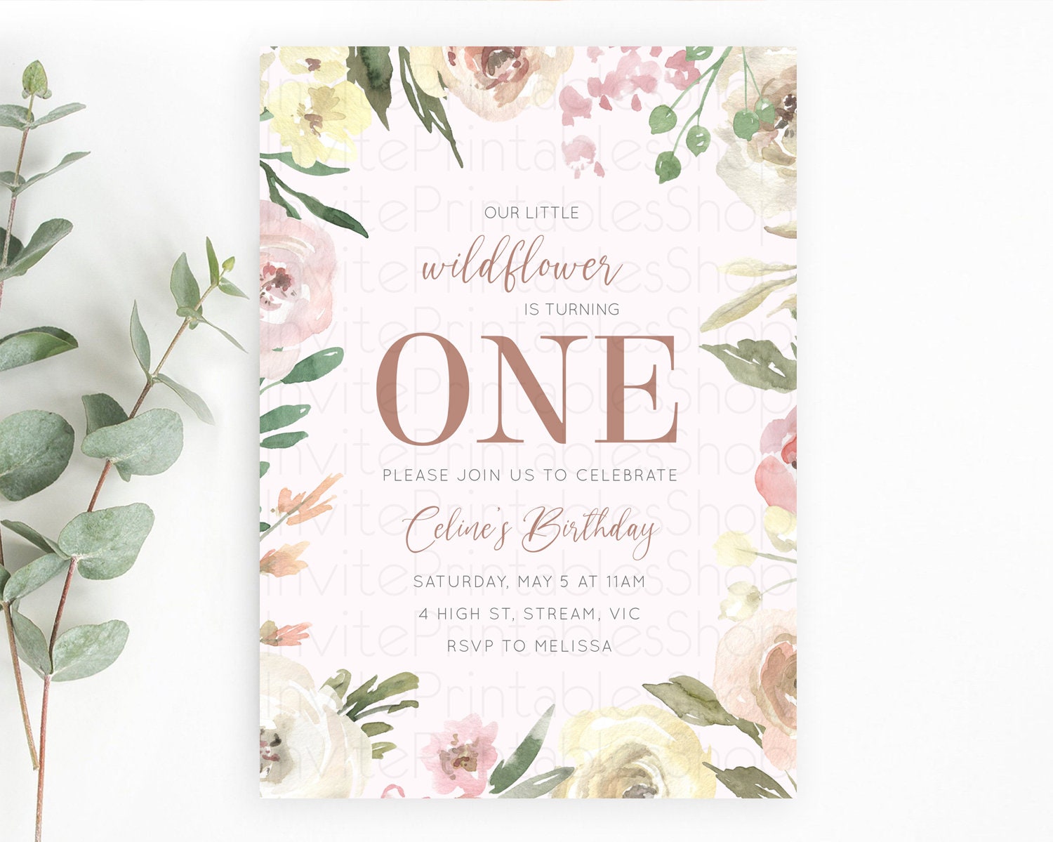 Editable Secret Garden Invitation Wildflower Birthday Invitation Pastel Flow