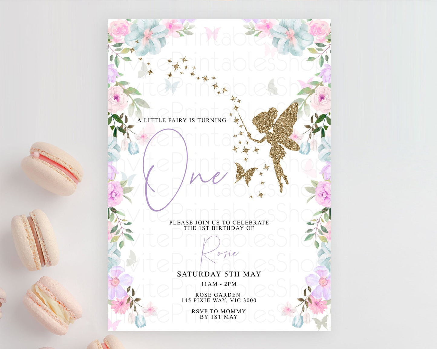 Fairy Birthday Invitation Fairy Invites Fairy Tea Party Fairy Garden Birthday Secret Garden Enchanted Garden Pastel Floral Butterfly D10475