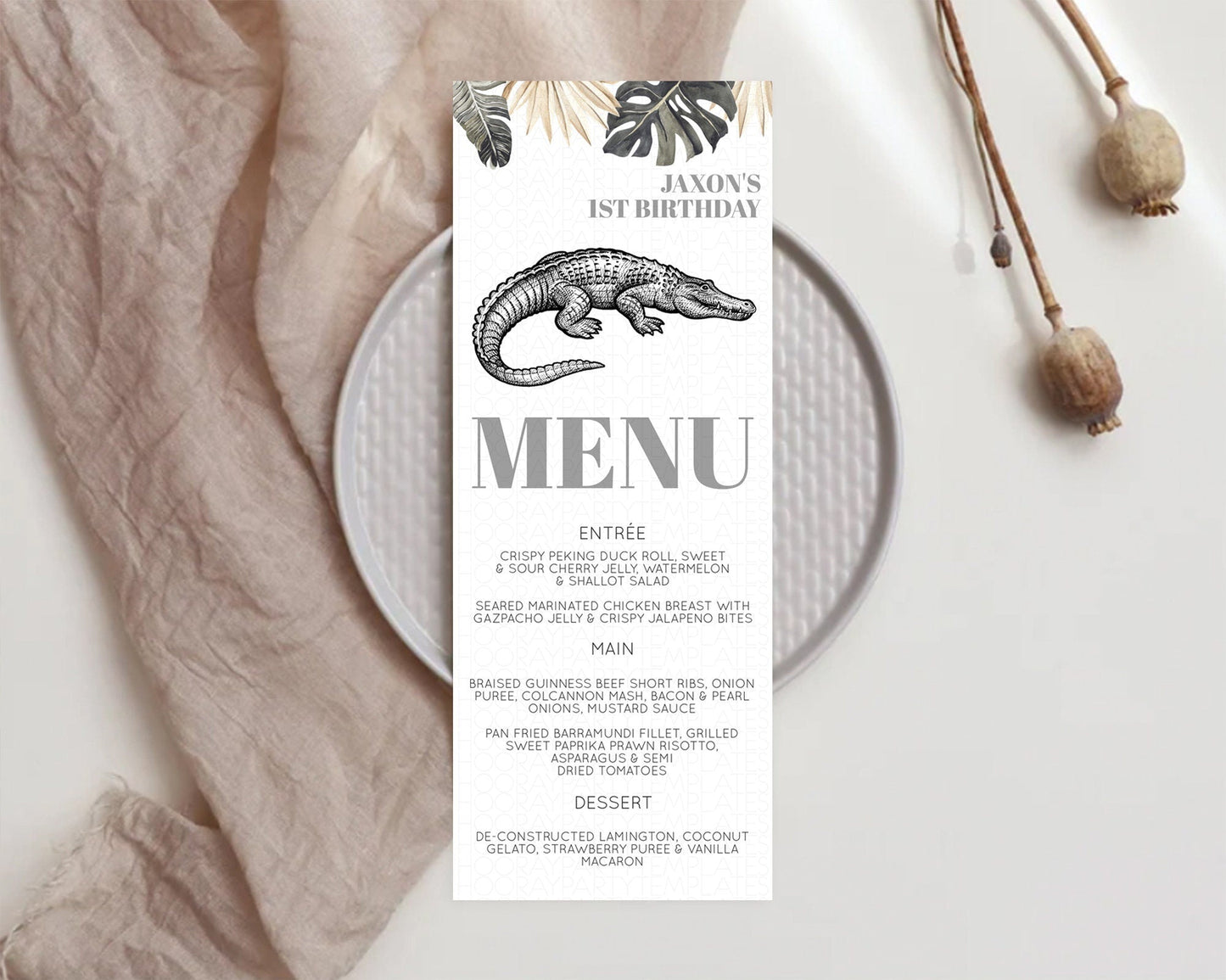 Crocodile Menu Alligator Menu Template Croc Gator Table Decor Croc Gator Dinner Dessert Menu Croc Gator Birthday Party Food Menu D10830