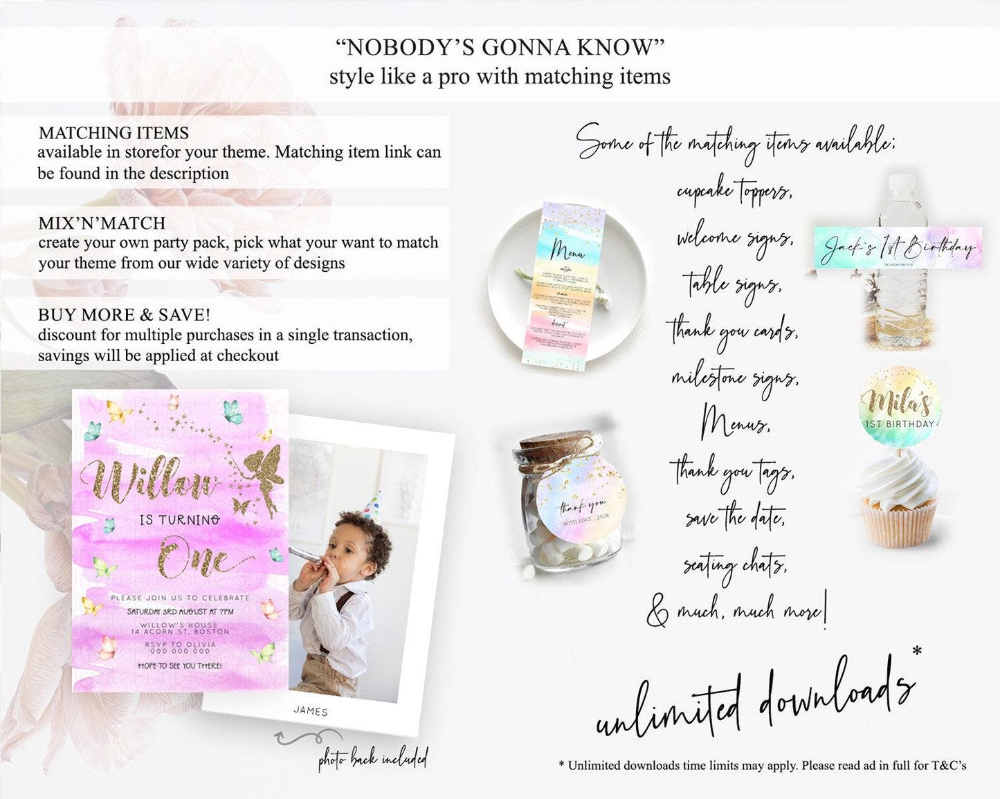 Pastel Fairy Birthday Invitation Pastel Butterflies Fairy Birthday Invitation Rainbow Ombre Watercolor 1st 2nd Birthday Invitation D23326