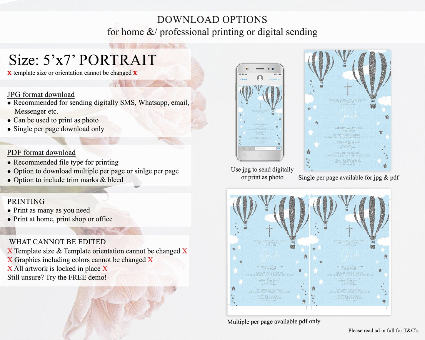 Hot Air Balloon Baptism Invitation Hot Air Balloon Baptism Birthday Invitation Adventure Awaits Up Up Away Glitter Blue Watercolor D10335
