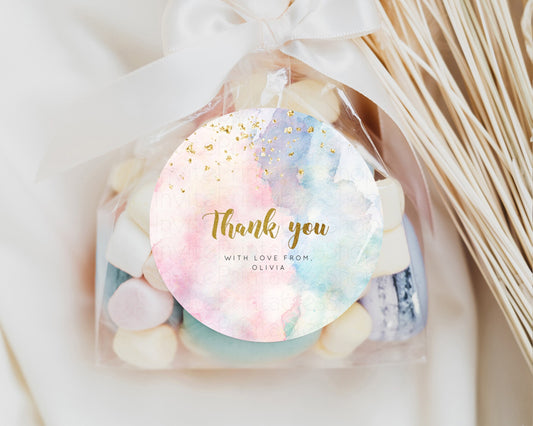 Rainbow Watercolor Gift Tags Favor Tag Bonbonniere Thank You Lolly Bag Colorful Watercolor Gold Glitter Sprinkles Ombre Pastel Colors 276