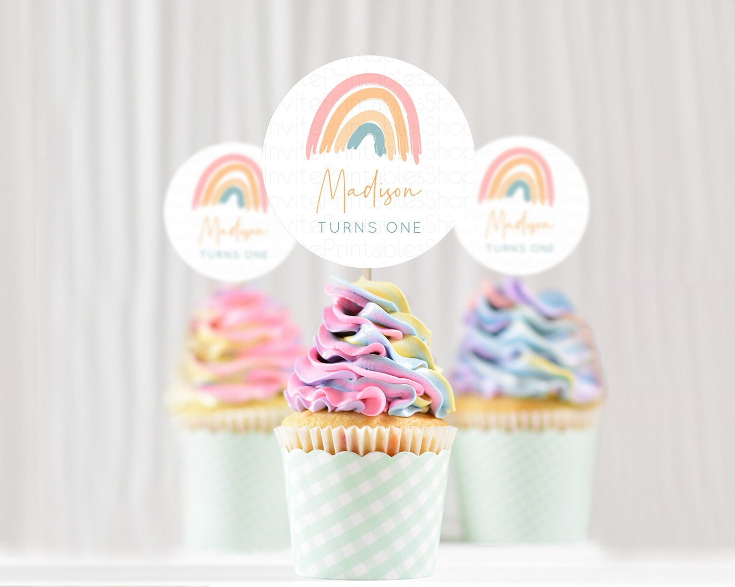 Pastel Rainbow Cupcake Toppers Boho Rainbow Cupcake Toppers Rainbow Cupcake Toppers Pastel First Birthday Boho Rainbow Cupcake D10351