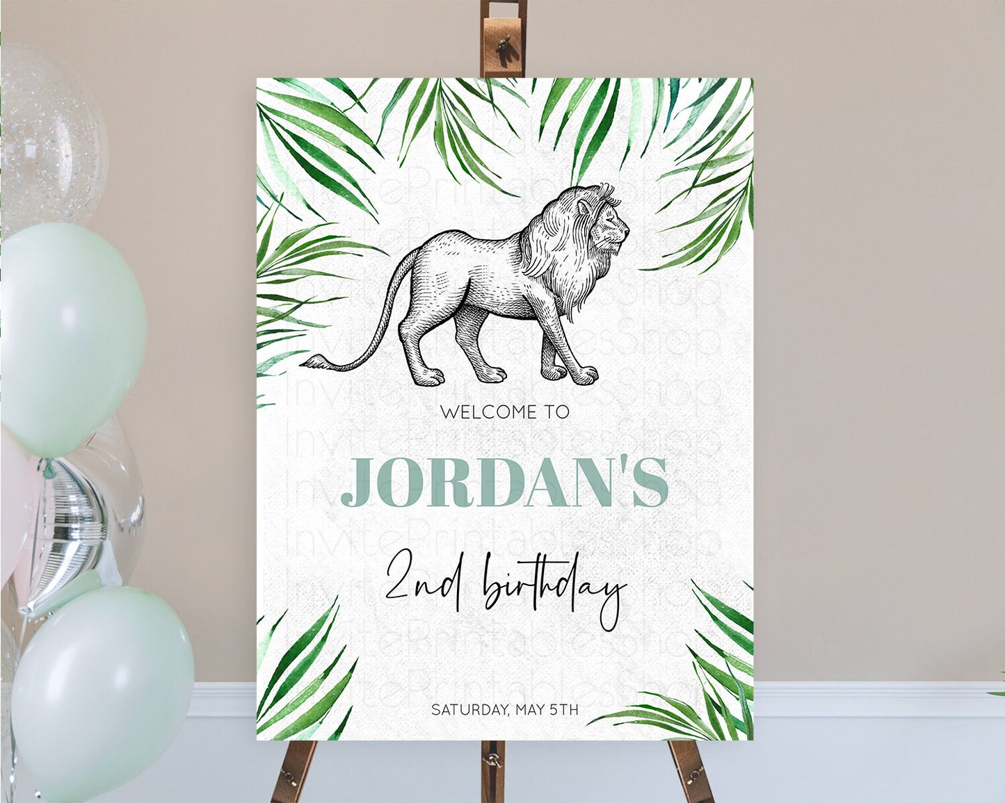 Lion Welcome Sign Lion Welcome Board Lion Party Welcome Poster Dried Palm Fern Safari Party Decor Lion First Birthday Welcome Sign D10845