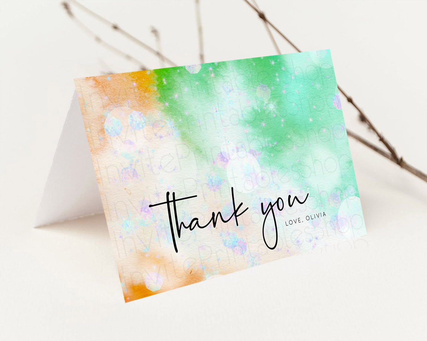 Pastel Thank You Rainbow Thank You Card Colorful Pastel Birthday Thank You Card Confetti Watercolor Pastel Teacher Thank You Cards D10691