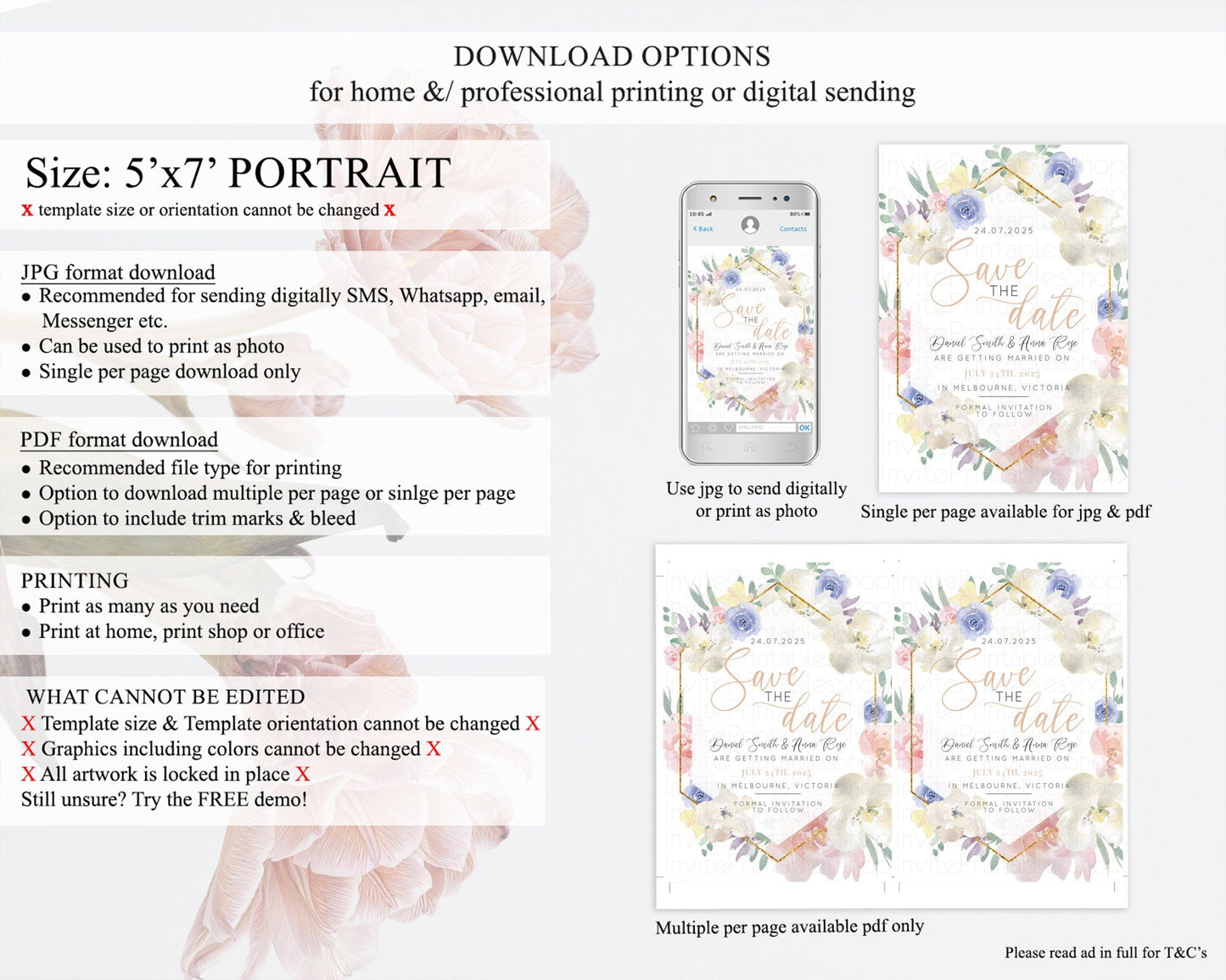Wildflower Save The Date Template Secret Garden Save The Date Pastel Floral Garden Party Boho Flowers Birthday Baby Shower Wedding D10254
