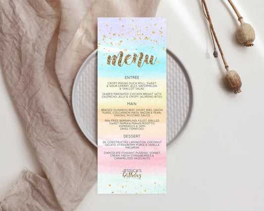 Editable Pastel Menu Pastel Rainbow Menu Template Colorful Pastel Table Deco