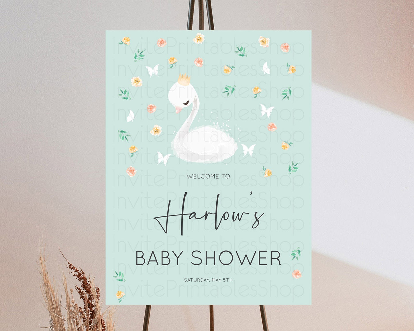 Swan Baby Shower Welcome Board Swan Princess Ballet Welcome Sign Enchanted Swan Lake Secret Garden Pastel Floral Swan Welcome Sign D10905