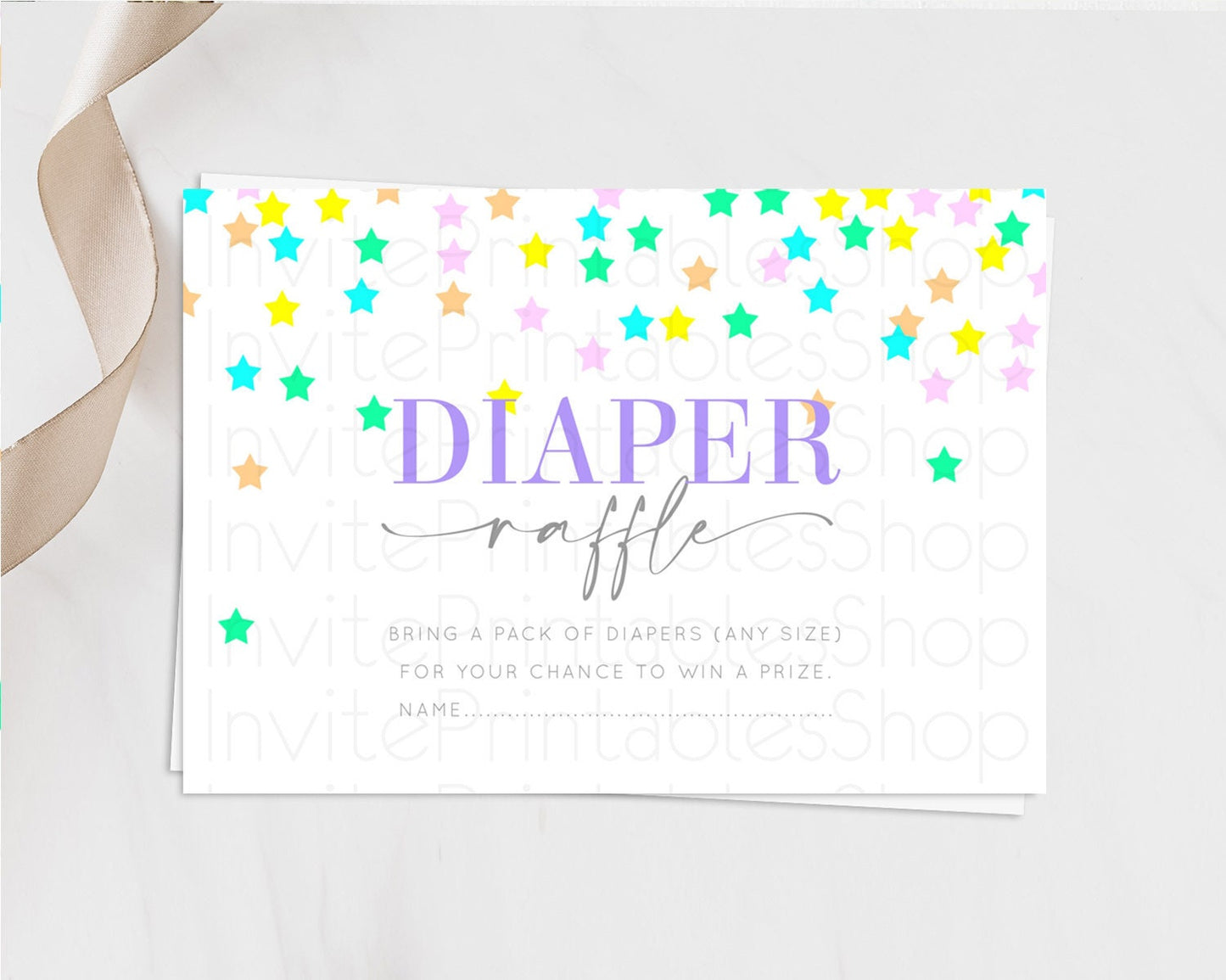 Pastel Star Diaper Raffle Card Shooting Star Diaper Raffle Insert Twinkle Little Star Diaper Ticket Rainbow Confetti Raffle Game D10395
