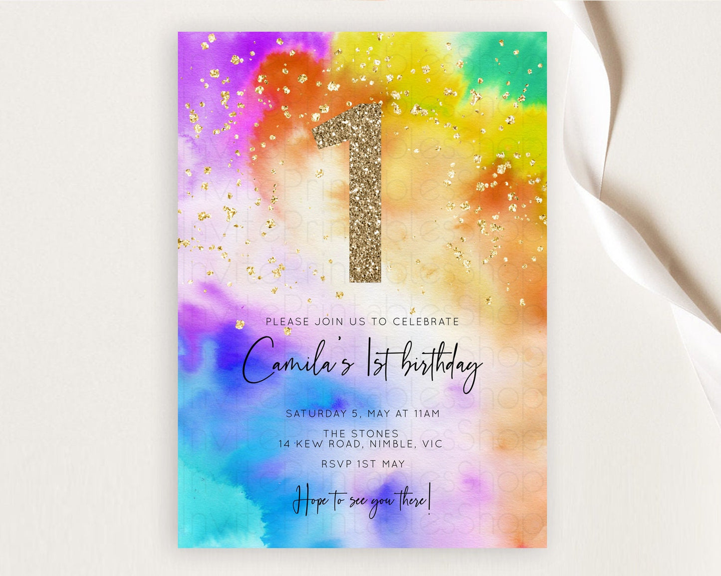 Tie Dye Invitation Rainbow Birthday Invitation Pastel Invitation Colorful Invitation Pastel Rainbow Party 3rd 2nd 1st First Birthday D10530