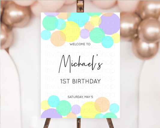 Rainbow Welcome Sign Pastel Welcome Board Pastel Rainbow Confetti Welcome Sign Colorful Bubbles Pastel First Birthday Welcome Sign D10412