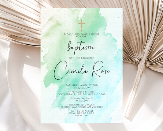 Editable Pastel Baptism Invitation Rainbow Christening Invitation Holy Commu