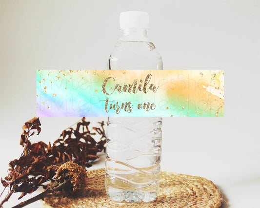 Editable Pastel Water Label Template Pastel Ombre Rainbow Watercolor Colorfu