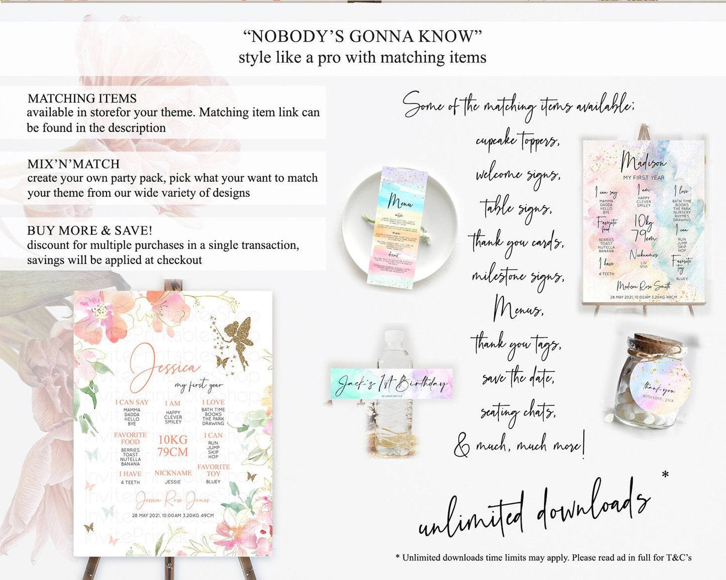 Fairy First Birthday Milestone Poster Fairy Secret Garden Milestone Board Enchanted Garden Pastel Floral Butterfly 1st Birthday Sign D10934
