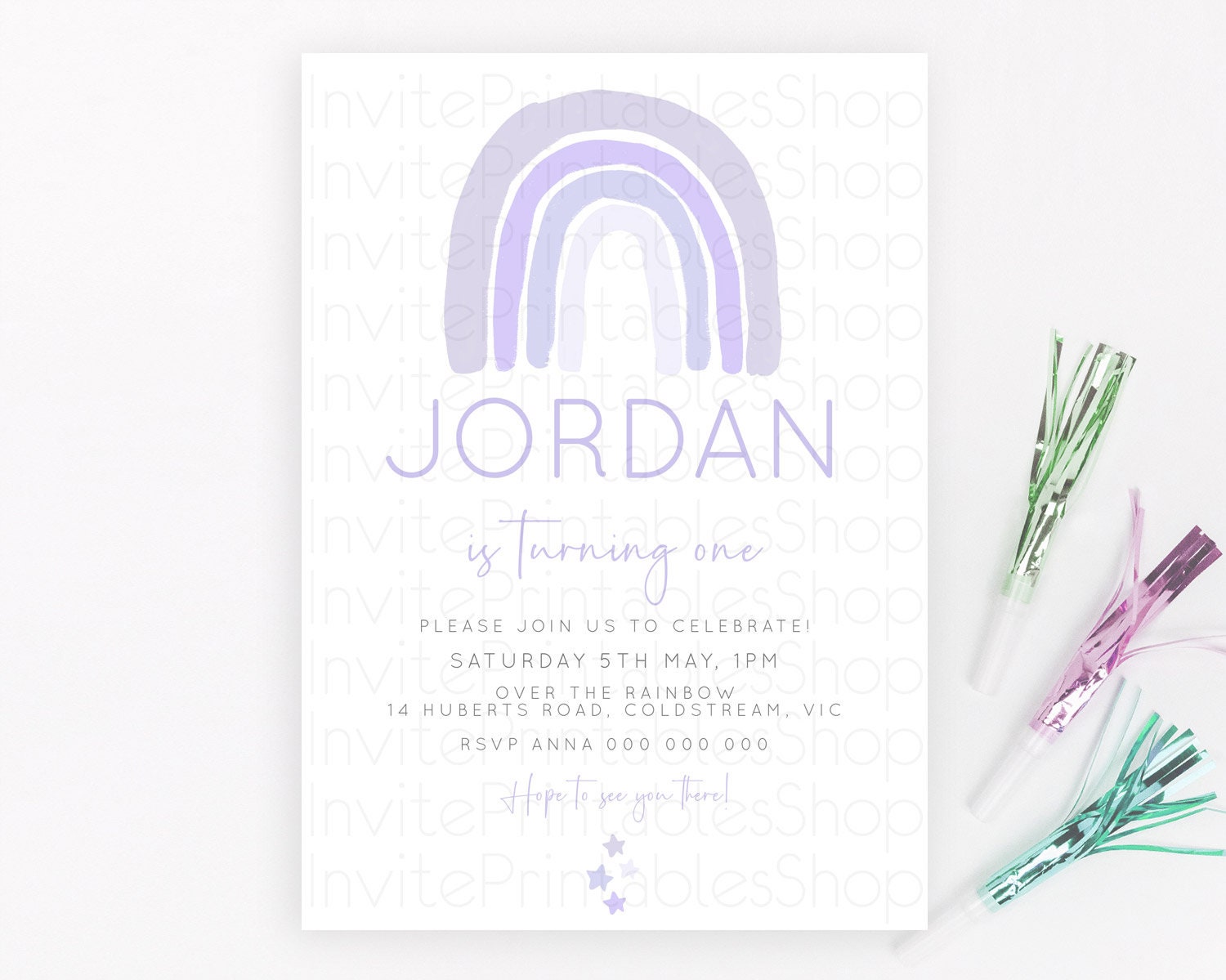Editable Pastel Rainbow Birthday Invitation Pastel Rainbow Invitation Rainbo