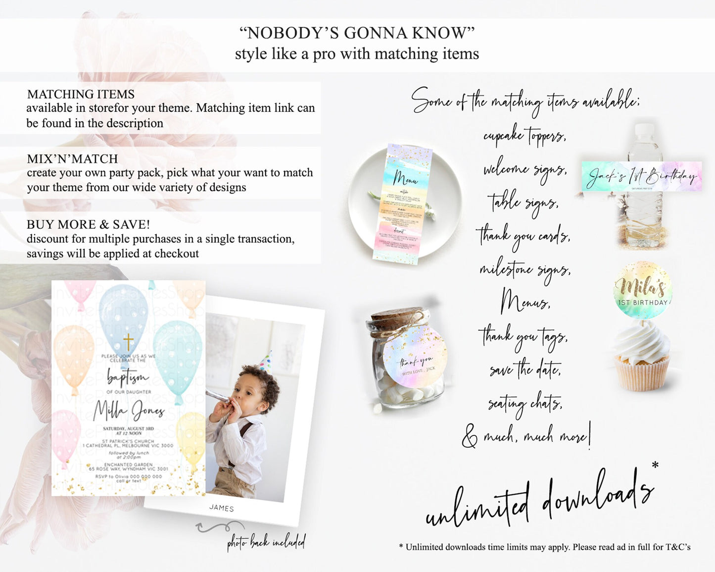 Balloon Baptism Invitation Pastel Baptism 1st Birthday Invitation Pastel Balloon Christening Invite Colorful Rainbow Balloon Invites D10776