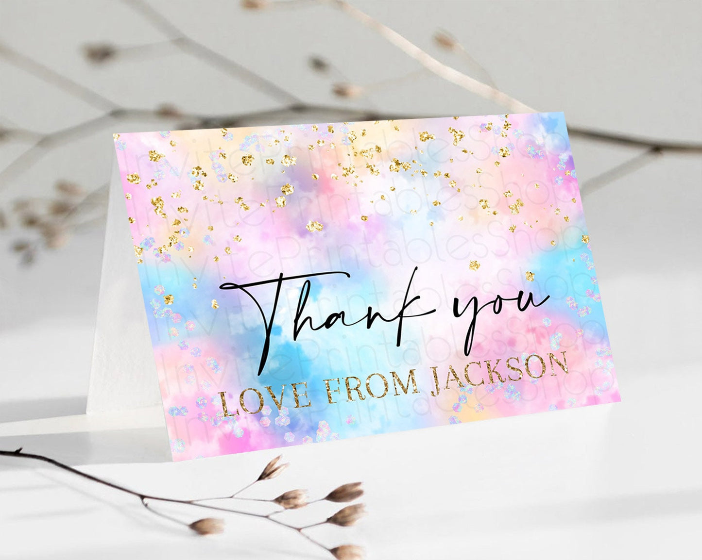 Pastel Thank You Rainbow Thank You Card Colorful Pastel Birthday Thank You Card Confetti Watercolor Pastel Teacher Thank You Cards D10607