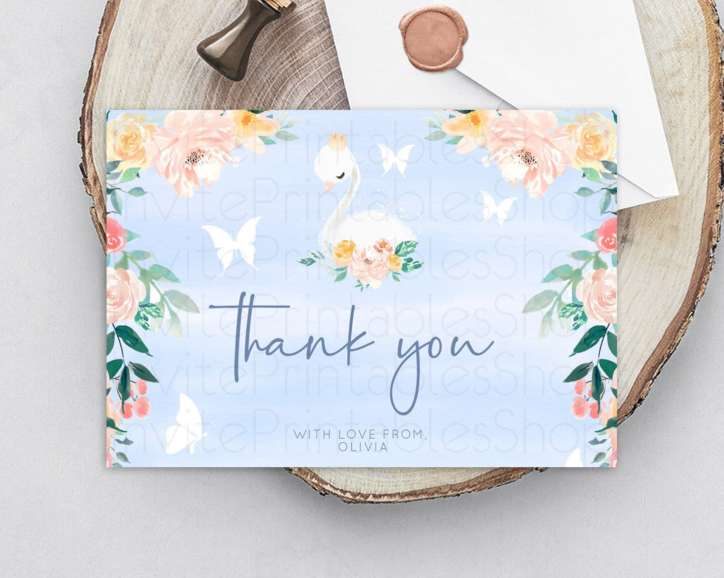 Swan Thank You Swan Princess Ballet Thank You Card Swan Lake Birthday Thank You Cards Secret Garden Pastel Floral Teacher Thank You D10885