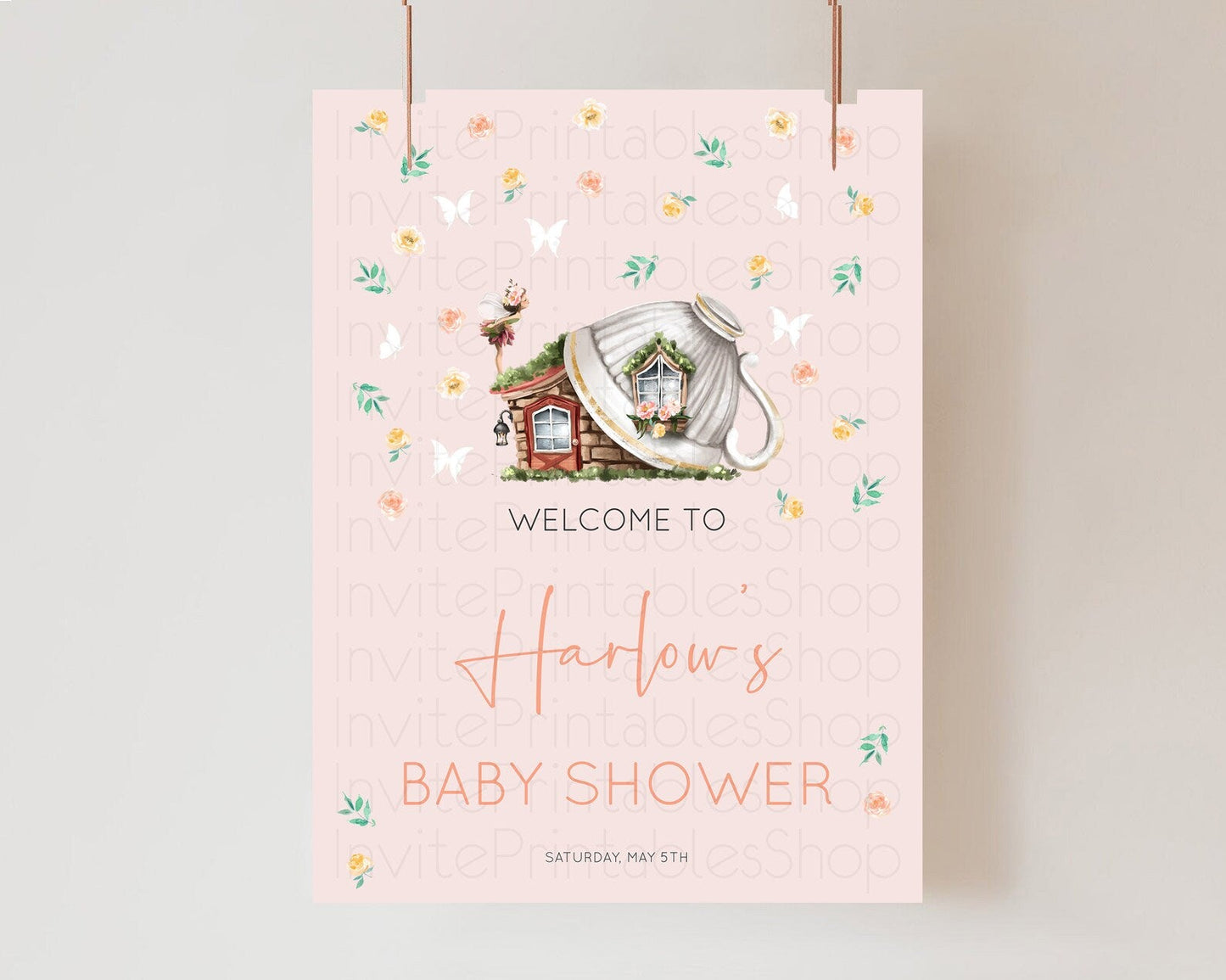 Fairy Baby Shower Welcome Sign Fairy Welcome Board Enchanted Garden Pastel Floral Butterfly Decor Secret Garden Fairy Welcome Sign D10384