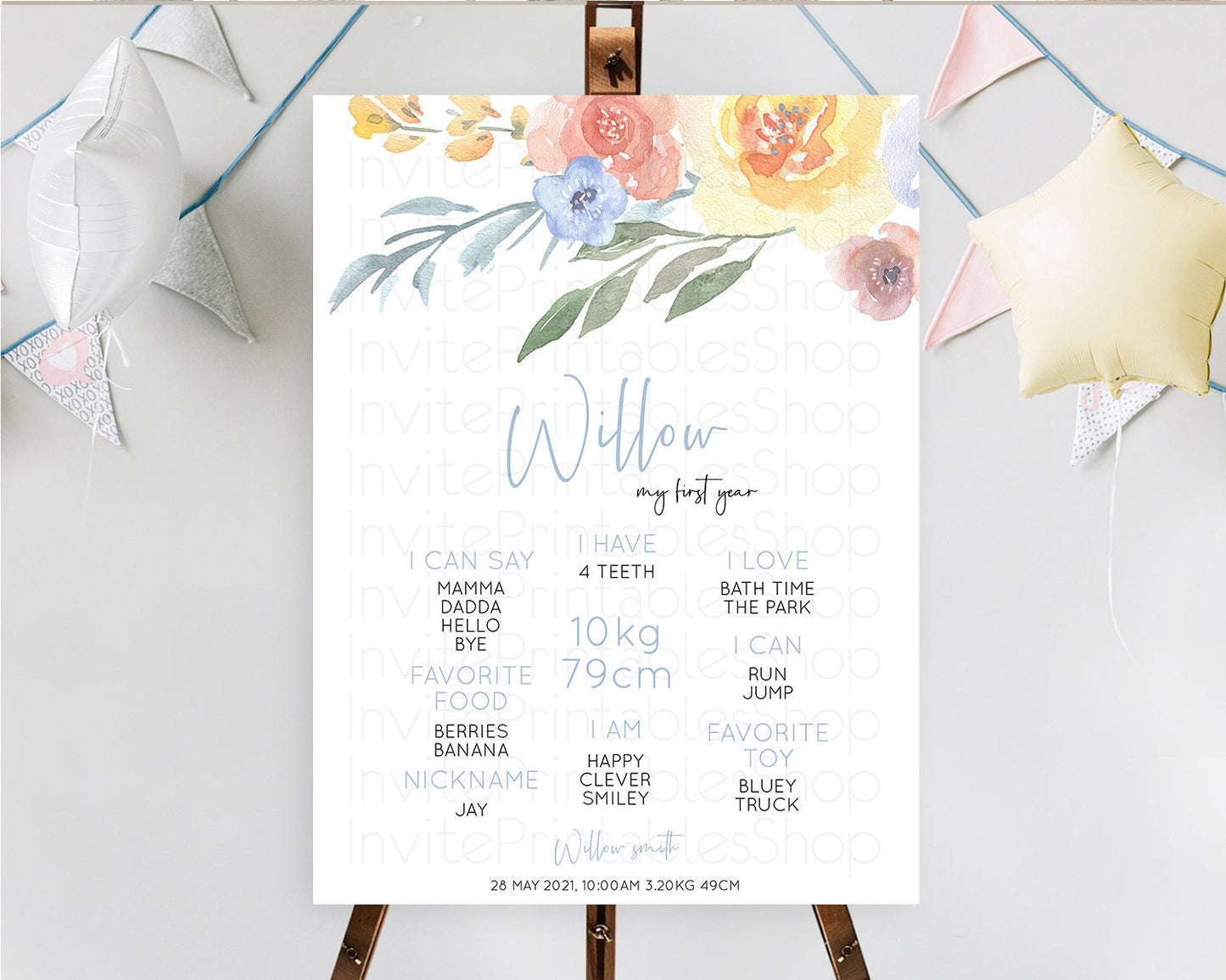 Secret Garden Milestone Board Wildflower First Birthday Milestone Poster Pastel Flowers Milestone Boho Wildflower 1st Birthday Sign D10186