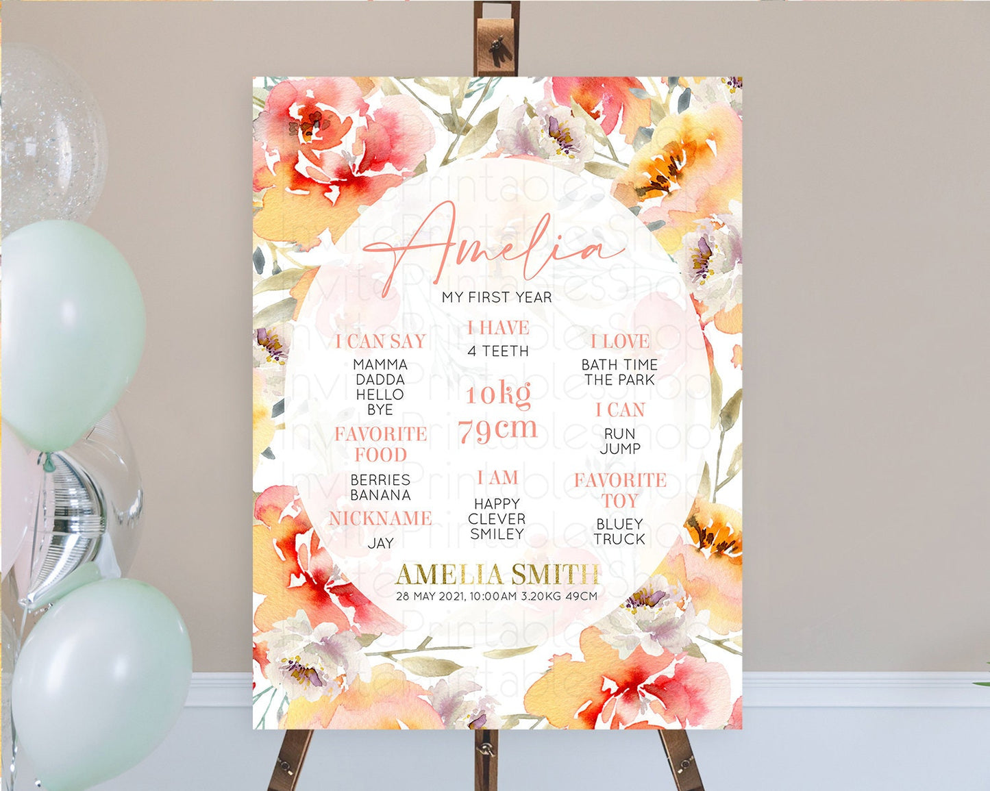 Secret Garden Milestone Board Wildflower First Birthday Milestone Poster Pastel Flowers Milestone Boho Wildflower 1st Birthday Sign D10280