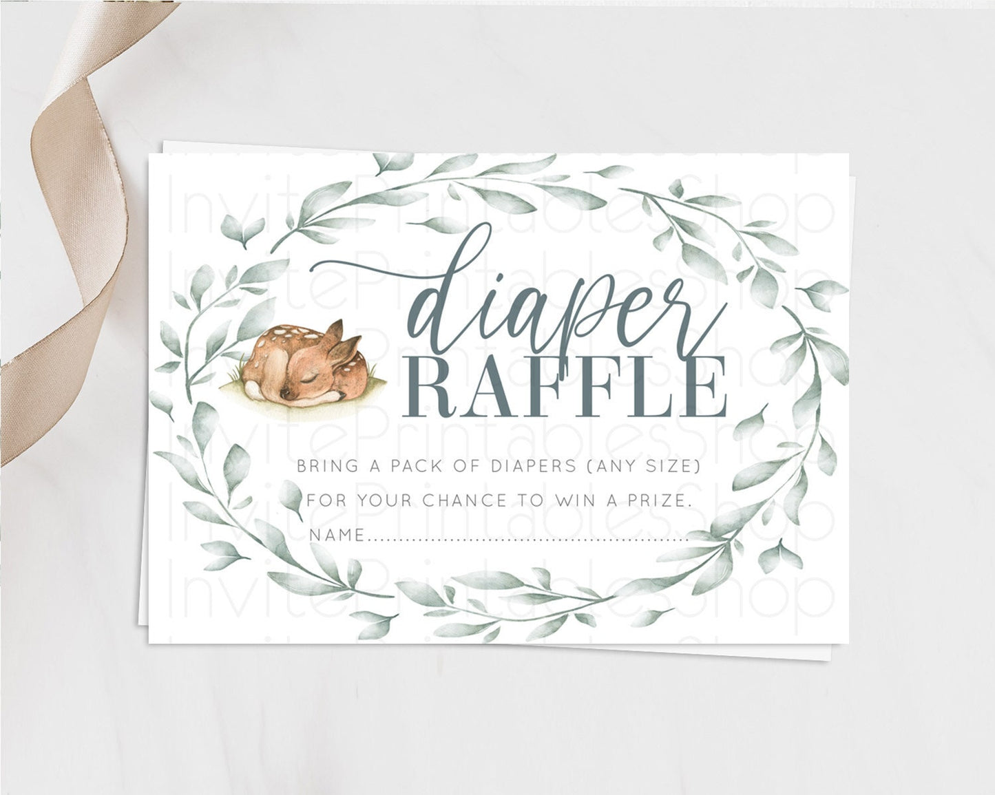 Fawn Diaper Raffle Card Deer Diaper Insert Floral Deer Diaper Ticket Enchanted Forest Butterfly Pastel Baby Shower Raffle Game D10935